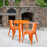 Flash Furniture CH-51080TH-2-18ARM-OR-GG 24" Round Metal Table Set with Arm Chairs in Orange